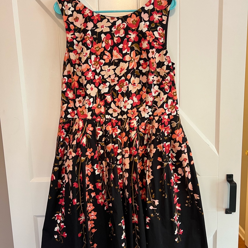 Size 16 Talbots Fit & Flare Black Floral midi Dress